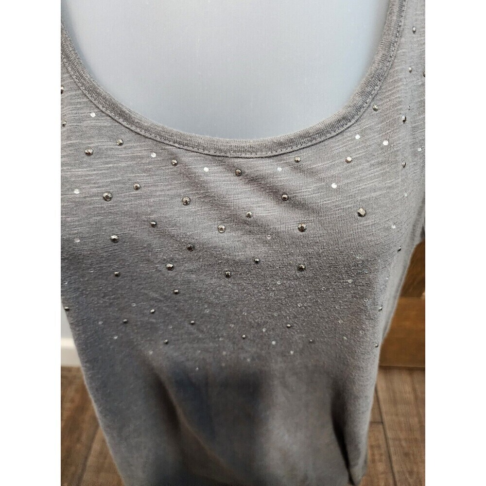 Maurices Tank Top Womens XL Grey Lace Back Rhinestones Bling - Picture 2 of 8